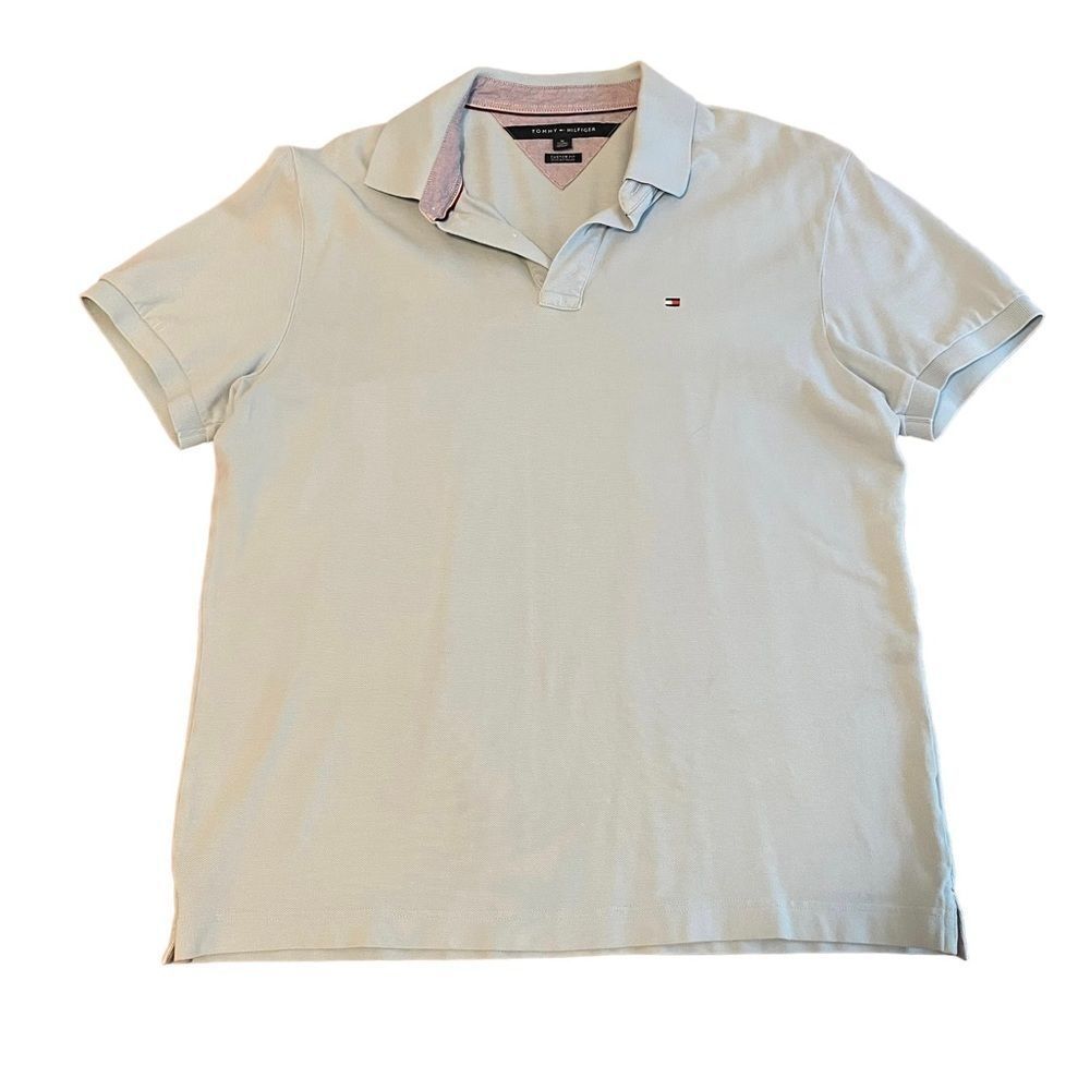 Tommy Hilfiger Polo Shirt Mens Extra Large Blue Custom Fit Golf Rugby Preppy​​​